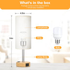 Fenmzee Bedside Table Lamp for Bedroom - 3 Way Dimmable Touch Lamp USB C Charging Ports and AC Outlet, Small Lamp Wood Base Round Flaxen Fabric Shade for Living Room, Desk, LED Bulb Included