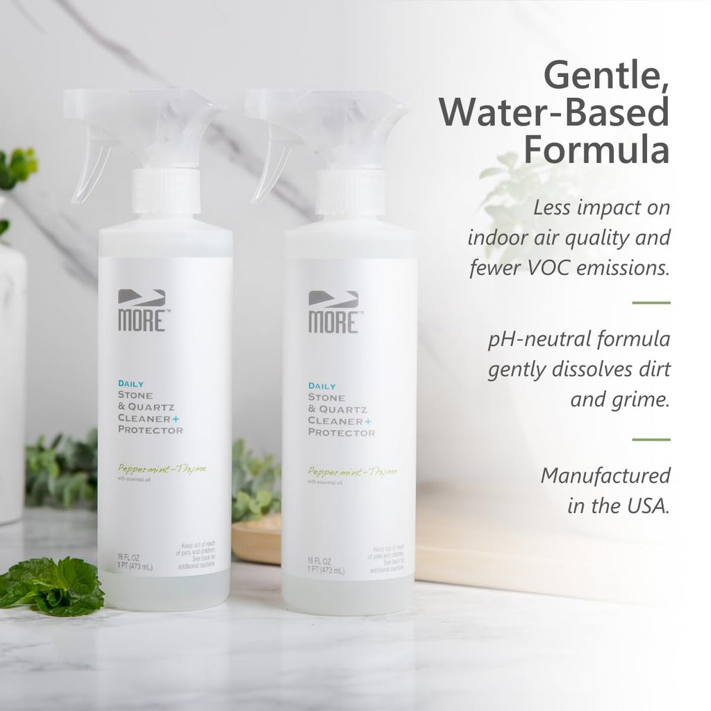 MORE Stone & Quartz Cleaner + Protector - Water Based Formula for Natural Stone and Quartz Surfaces (Pint 16 oz - Twin Pack)