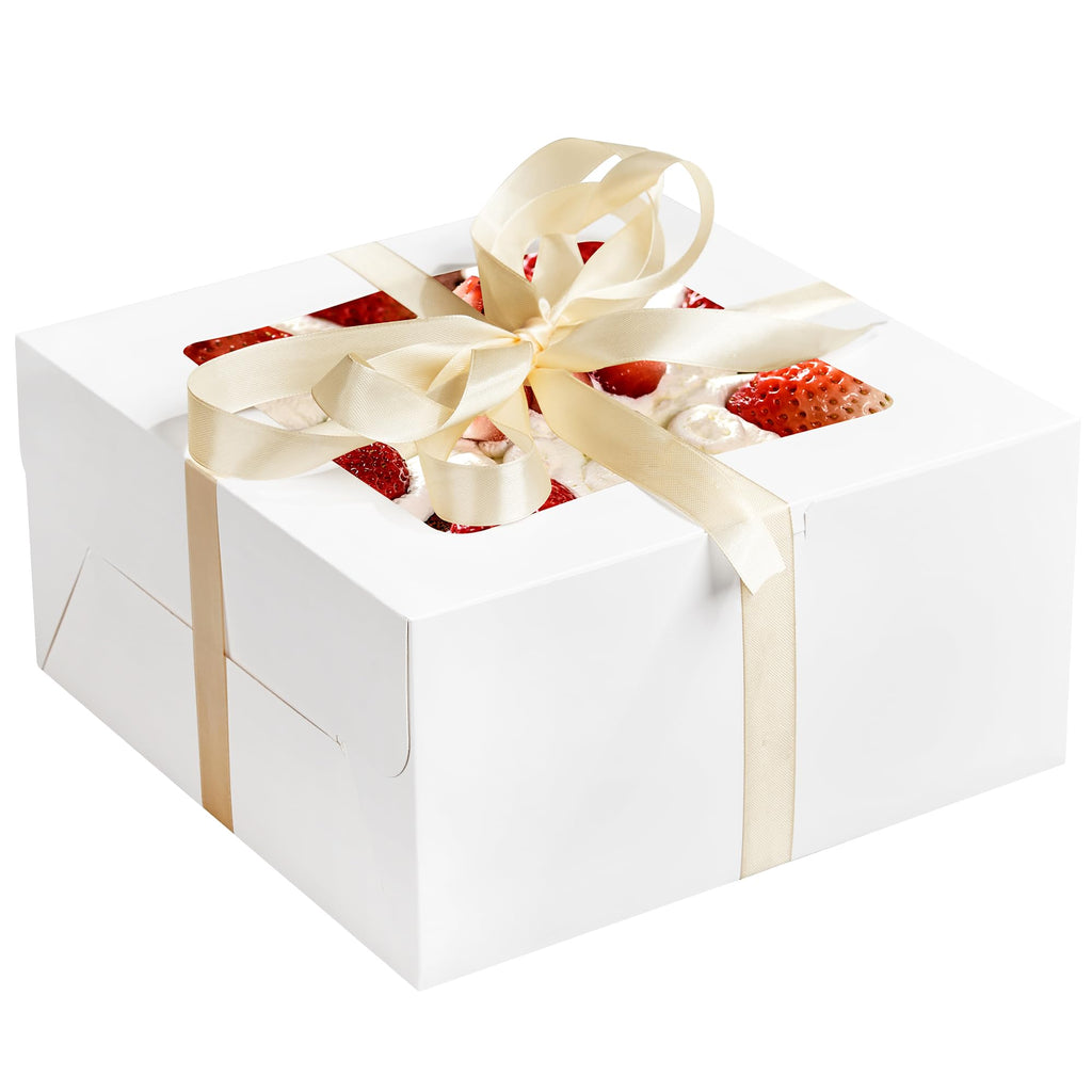 RACETOP 32pcs Cake Boxes with Window, 10x10x5 Inches White Bakery Boxes, Cookie Dessert Boxes, Pastry Box, Square Cardboard Cake Box for Cake, Birthday Party, Donuts, Wedding
