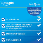 Amazon Basic Care Maximum Strength Famotidine Tablets 20 mg, Acid Reducer for Heartburn Relief, Prevents & Relieves Acid Indigestion, Heartburn Medicine, 50 Count