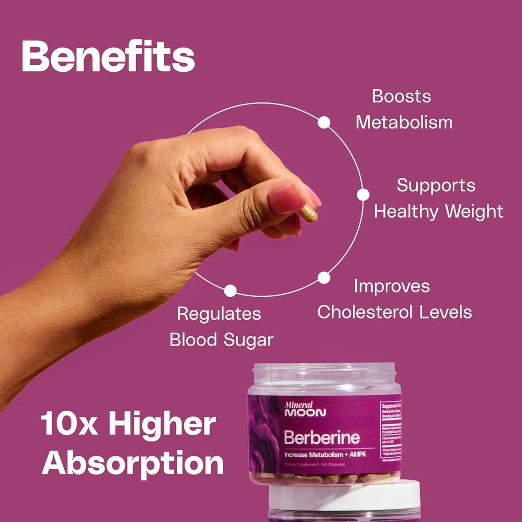 Mineral Moon Premium Berberine Supplement Body Composition, 60 Capsules - with Cissus Quadrangularis & Berberine Phytosome - Supports Overall Wellness