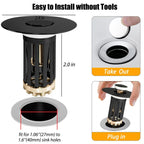 Anlige 3 in 1 Pop Up Bathroom Sink Stopper, Bathroom Sink Drain Strainer, with Removable Basket Hair Catcher, Universal Sink Plug Cover for 1.06 in to 1.6 in Drain, Matte Black