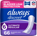 Always Discreet Adult Incontinence Pads for Women, Drier, 6 Drop Regular Length, Extra Heavy Absorbency, Pads for Bladder Control Management, Bladder Leaks, & Postpartum Pads, 66ct