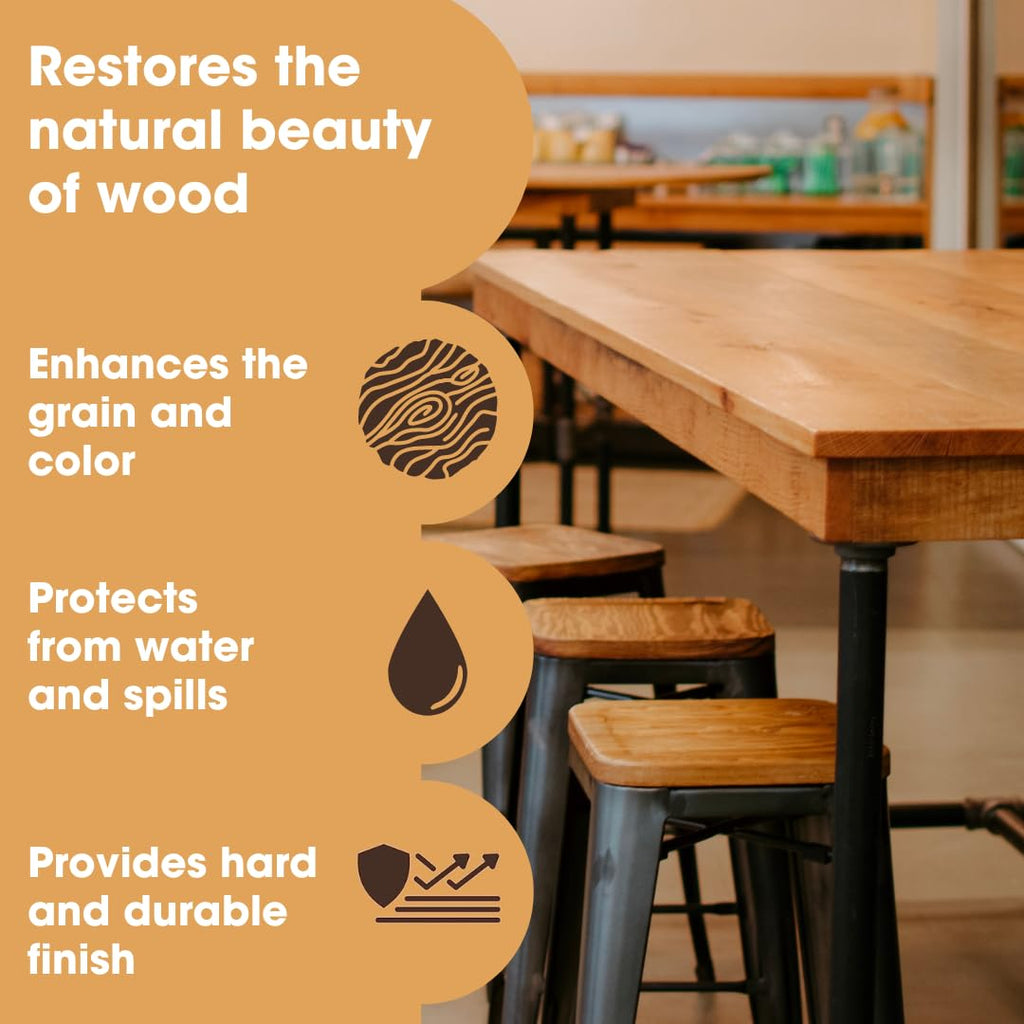Furniture Clinic Danish Oil | Wood Care for Interior & Exterior Furniture | Restore, Seal & Protect Oak, Pine, Teak & More | Non-Toxic Natural Satin Finish | Repels Water, Stains, Dirt | 17oz/500ml