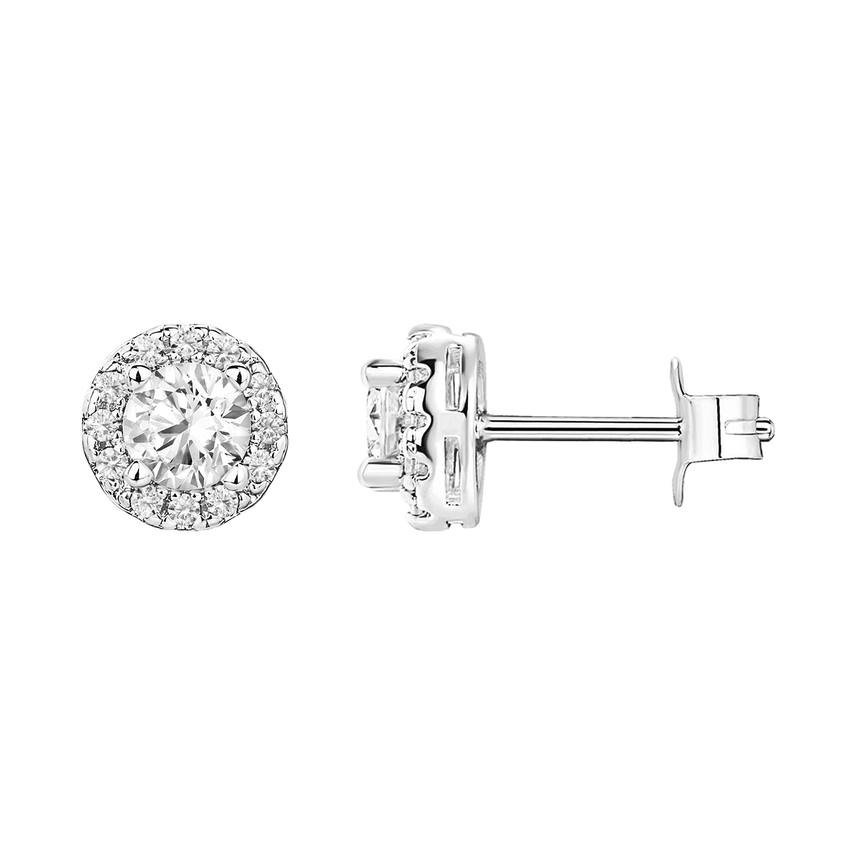 PAVOI 925 Sterling Silver Stud Earrings, White Gold, Size 7.5 Millimeters