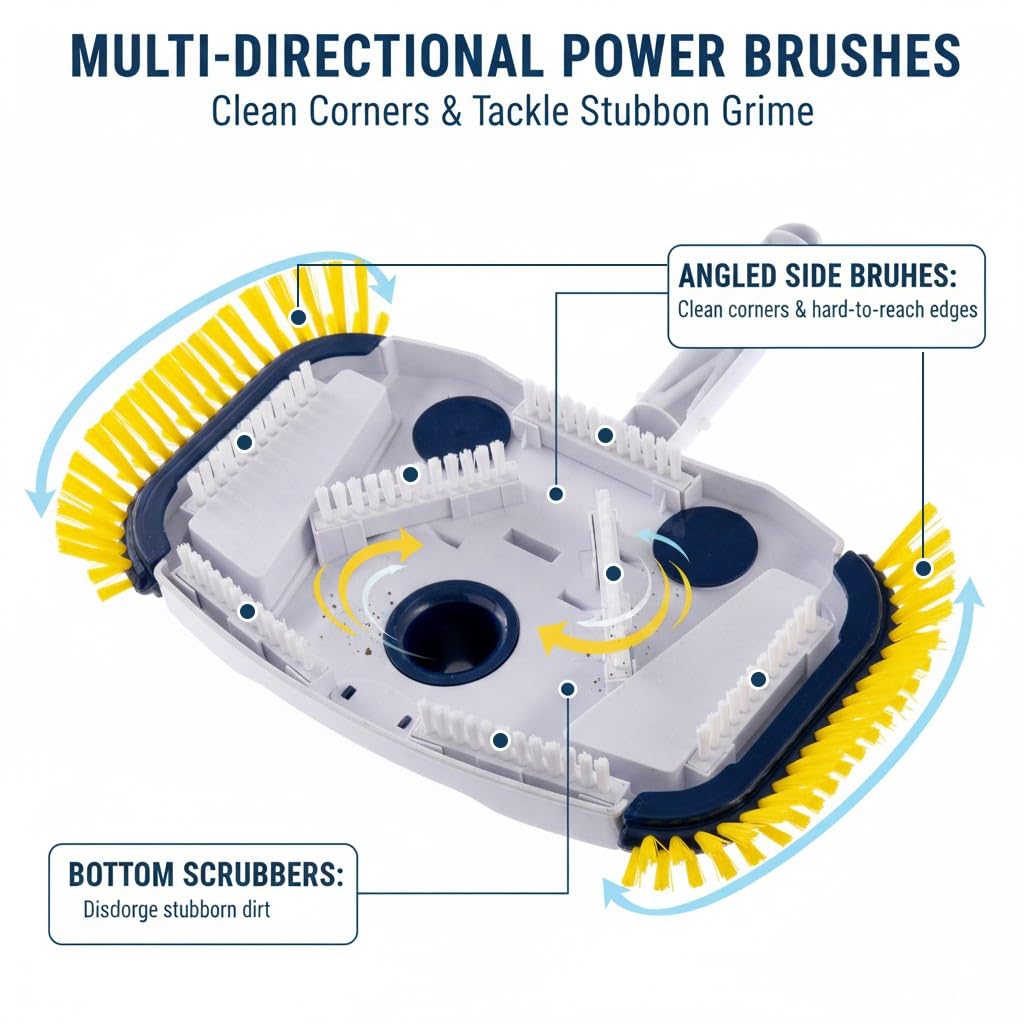 ProMotus Weighted Pool Vacuum Head, Vinyl-Safe No Wheels Manual Cleaner with Air Relief Valves，Multi-Directional Brushes for Above Ground & Inground Pools, Universal Fit for 1-1/4" & 1-1/2" Hoses