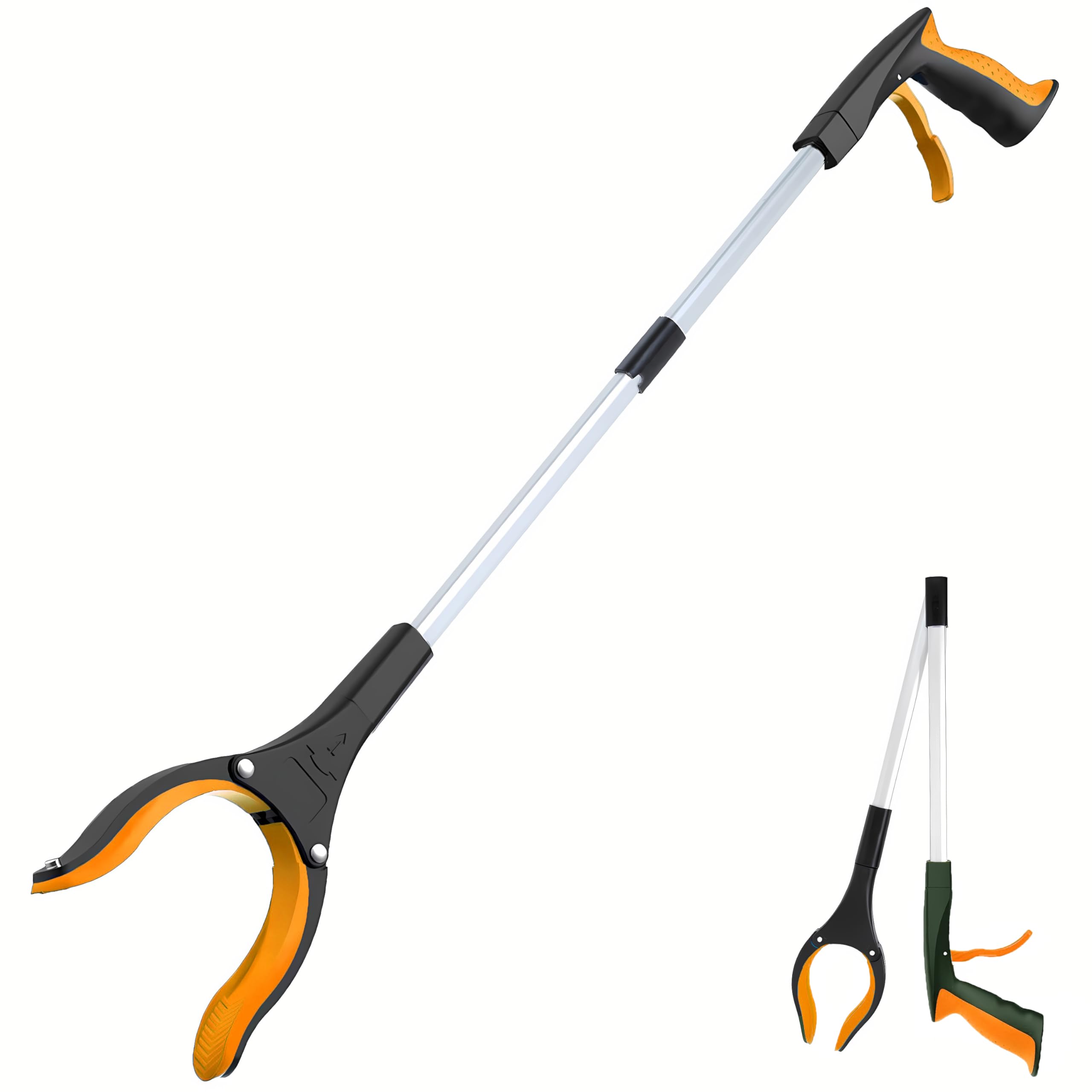 Grabber Reacher Tool - 32” Extra Long Foldable Gripper and Reaching Tool - Heavy Duty Pick Up Stick Grabbers for Seniors, Trash, Surgery Recovery Must Haves Gifts (Orange)