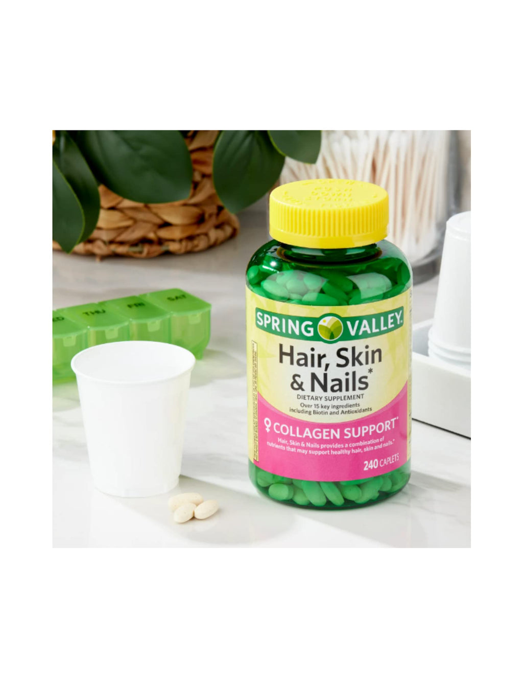 Spring Valley Hair, Skin & Nails Caplets, 240 Count + STS Sticker.