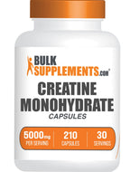 BulkSupplements.com Creatine Monohydrate Capsules - Micronized Creatine Monohydrate, Sports Nutrition - 7 Capsules per Serving, 5000mg, Gluten Free, 210 Count (Pack of 1)