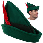 Spooktacular Creations Felt Robin Hood Hats with Feather, Alpine German Hat, Green Tyrolean Costume Accessory for Halloween Dress Up Party Favor, One Size Fits all for Adult