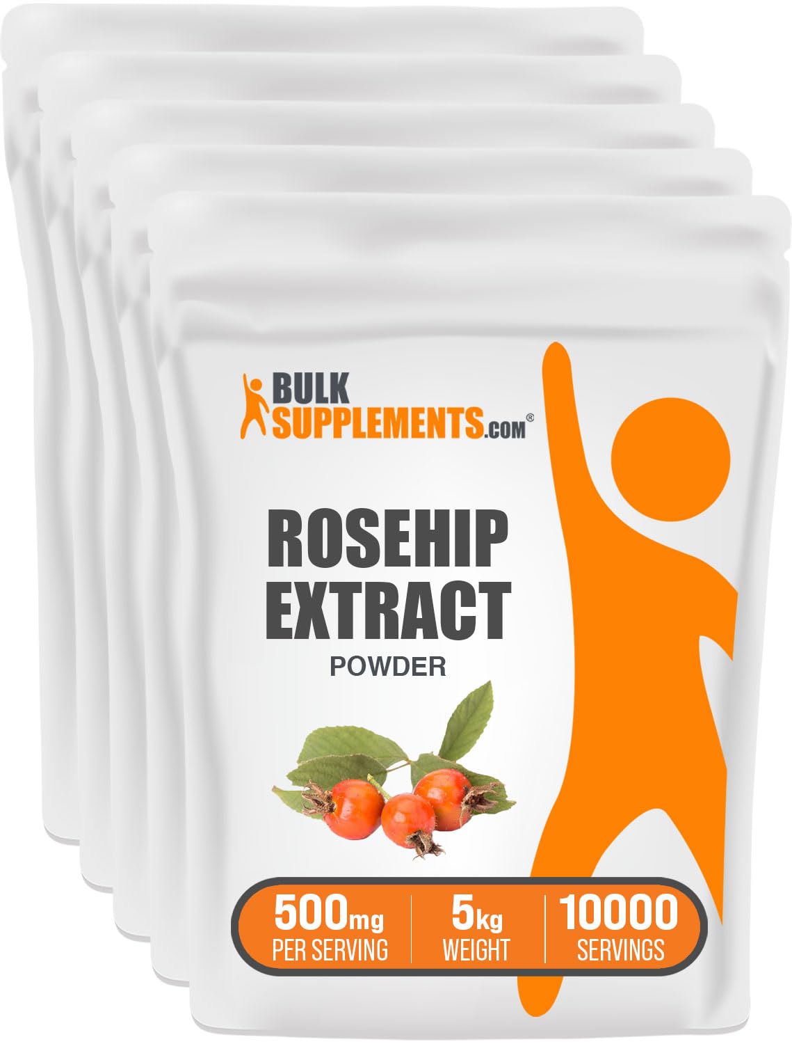 BulkSupplements.com Rosehip Extract Powder - Rose Hips Supplement, Rosehip Powder - Herbal Supplement, Antioxidants Source - Gluten Free, 500mg per Serving, 5kg (11 lbs) (Pack of 5)