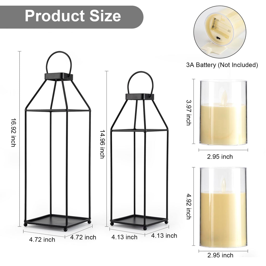 Lanterns Decorative Outdoor 2PCS Front Porch Decor Lantern with LED Candles