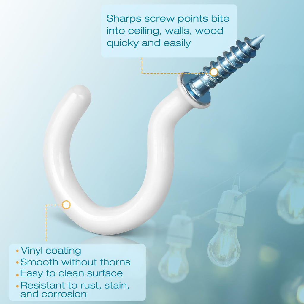 Pylevemv Screw Hooks, 110Pcs White Vinyl-Coated Cup Hooks for Hanging
