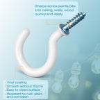 Pylevemv Screw Hooks, 110Pcs White Vinyl-Coated Cup Hooks for Hanging