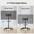 PERLESMITH Rolling TV Stand, Mobile TV Stands for 23-65 Inch LCD LED TVs, Tilt TV Stand Wheels Holds up to 88Lbs, Portable Outdoor TV Cart for Bedroom with Shelf, Max VESA 400x400mm PSTVMC06