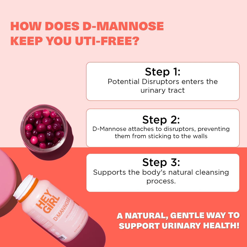 D Mannose Capsules - Fast-Acting UTI Supplement - Cleanse & Flush Impurities - with Natural D-Mannose Powder, Cranberry, Hibiscus & Dandelion - Alternative to Cranberry for Women, 60 Capsules
