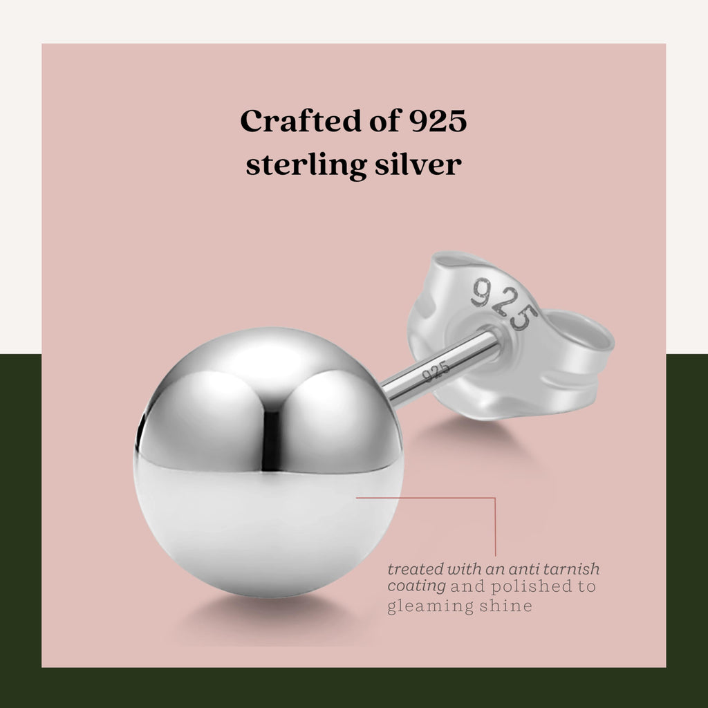 KEZEF 925 Sterling Silver Ball Stud Earrings for Women, 8mm