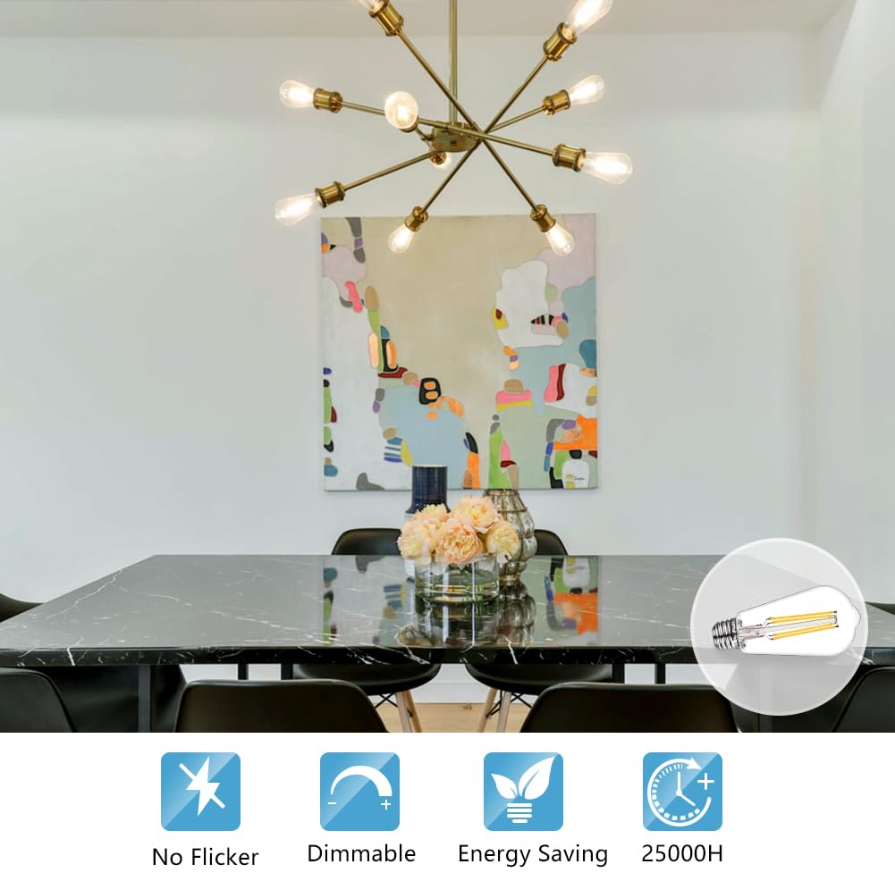 BORT ST58/ST19 Vintage LED Edison Bulbs, 6W Equivalent 60W Filament Light Bulbs, Dimmable 700LM, E26 Base LED Bulbs, Clear Plastic (Daylight White, 12 Pack)