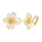 NUOKUN Clip on Earrings Women, 14K Gold Plated Earrings for Sensitive Ears, Fashion Women's Earrings Jewelry Birthday Gift for Wife Grandma Daughter on Christmas Thanksgiving (Sakura Cream Enamel Earrings)