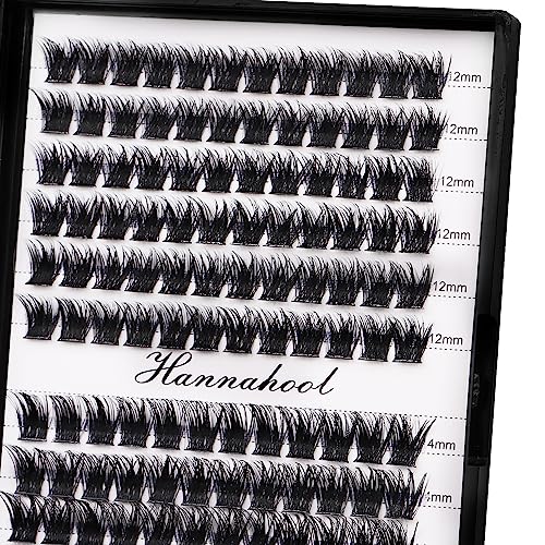 12rows-Large Tray Mixed 8-10-12-14-16mm/Mixed 14-15-16mm/Mixed14mm-16mm/Mixed 18-20mm Wide Stem Individual False Eyelashes Dramatic Black Cluster Eyelashes (Lashes Kit-12-14MM)