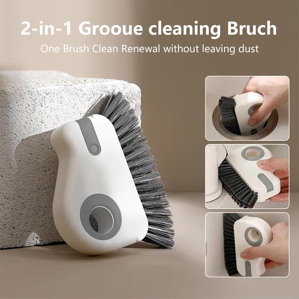 2 in 1 Groove Cleaning Brush, Window Track Cleaning Tools, Multifunction Window Track Cleaner with Hard Bristle and Hidden Scraper, Crevice Brush for Sliding Door Track, Window Seal, Sill (Orange)