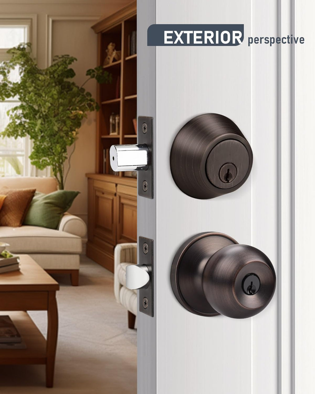 Brotima 6 Pack Entry Door Locksets with Single Cylinder Deadbolt, Oil Rubbed Bronze Exterior Door Lock Set with Same Key, Front Roound Door Knob and Deadbolt Set