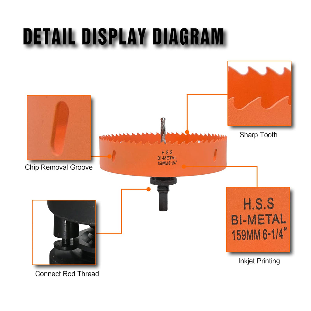 VIKITON 6-1/4 inch Hole Saw with Arbor for Metal Wood Plastic, 159mm Bi-Metal Hole Cutter for Different Project with Smooth and Flat Drilling Edge, Fast Chip Removal