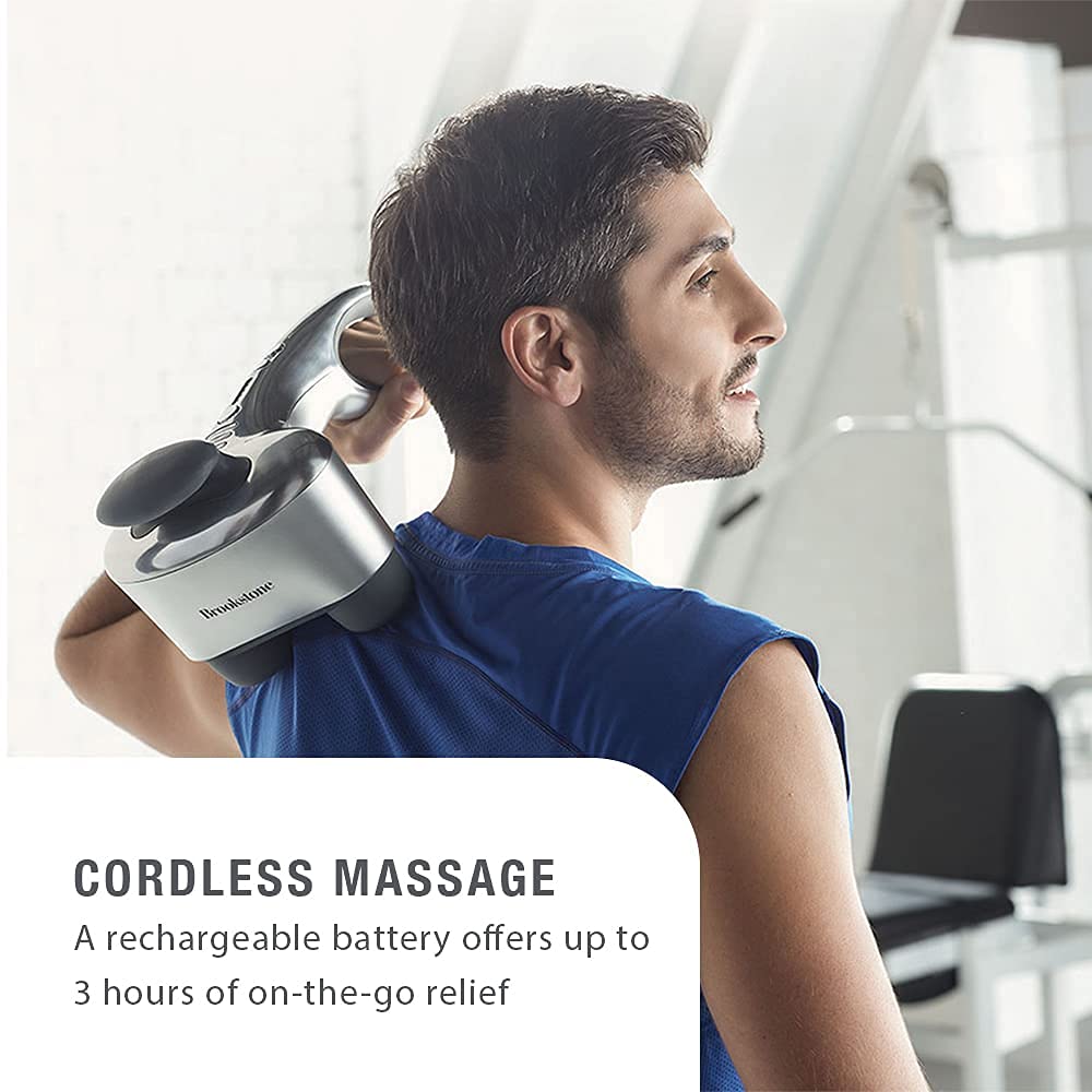 Brookstone B-HHP-650J Cordless Neck, Back Percussion Massager Deep Kneading Dual-Node Portable Light-Weight Rechargeable Brookstone Max 2, Silver ()