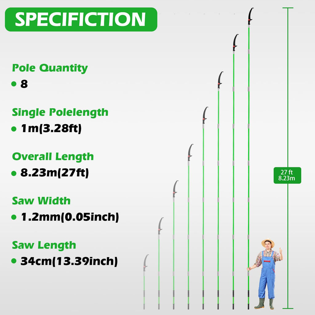 Manual Pole Saw, 27 Ft Tree Pruner with Scissors