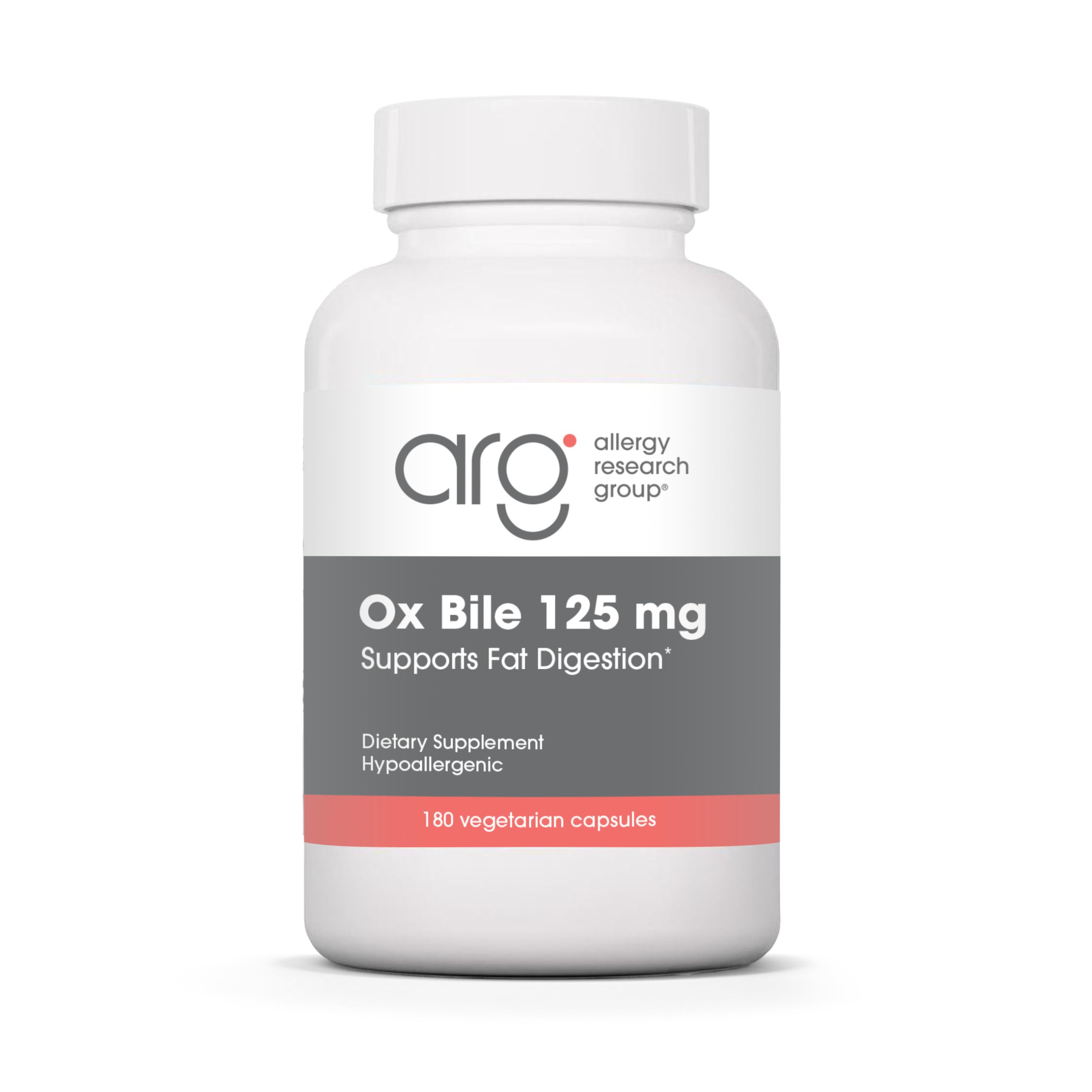 ARG Ox Bile 125 mg – Supports Fat Digestion – Delivers 125 mg Concentrated Bile Salts per Serving – Hypoallergenic & Vegetarian – 180 Servings – 180 Vegicaps