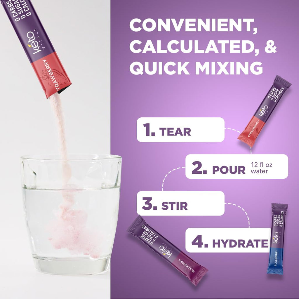 Keto Vitals Antioxidant Electrolytes Powder Packets No Sugar | Keto Friendly Electrolytes Travel Packets | Variety Stickpacks | Energy Drink Mix | Zero Calorie | Zero Carb (Berry Assorted, 30)