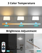 wowatt 2Pcs Rechargeable Battery Operated Ceiling Light, Motion Sensor Light Indoor Wireless Shower Lamp with Remote 3000K 4500K 6500K Dimmable Timing for Closet, Shower, Hallway, Patio