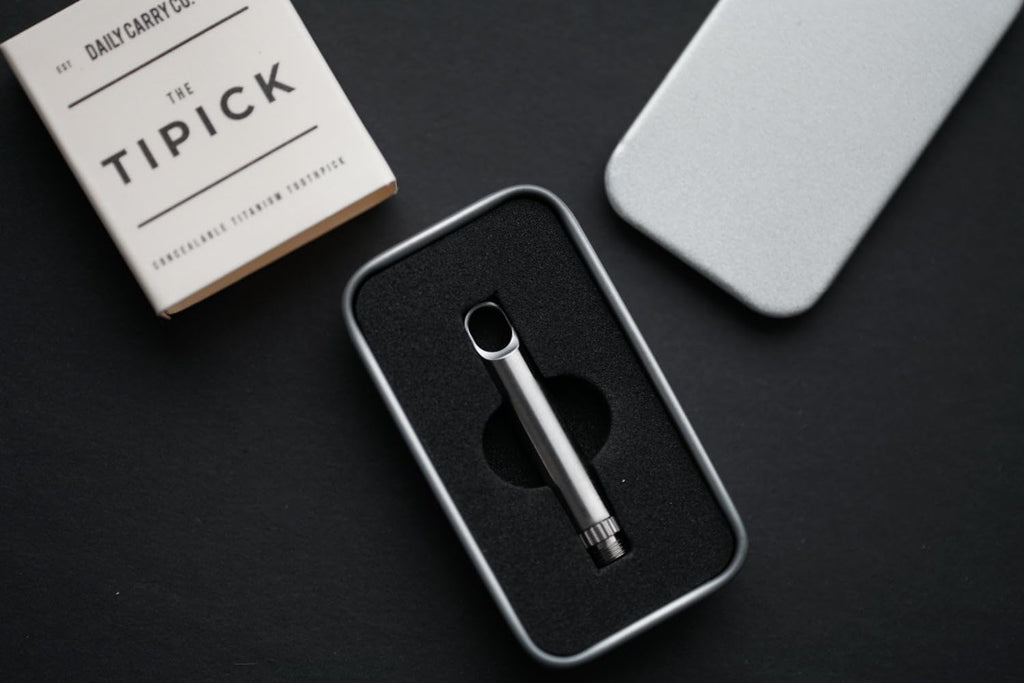 DAILYCARRYCO. TiPick Titanium Toothpick - Portable Metal Travel - Reusable EDC Micro Toothpick - Compact & Convenient - Carry On-The-Go - Titanium Construction, Ice Blue