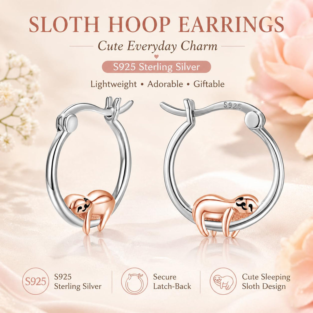 Hypoallergenic Sloth Hoop Earrings Gifts for Girls Women Cute Sloth Jewelry