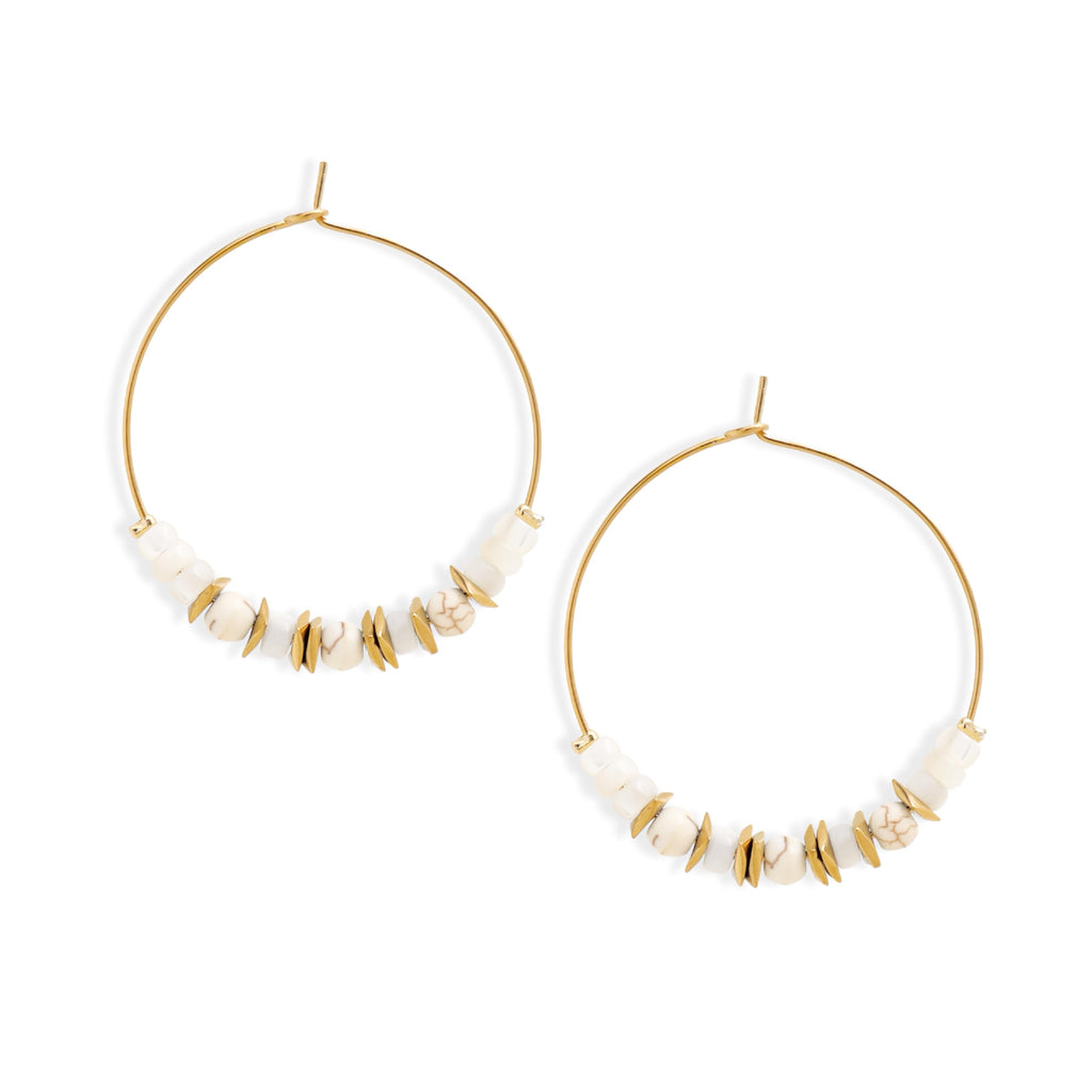 Frigotine Gold Boho Shell Beaded Hoop Earrings for Women, Retro Circle Mother of Pearl Handmade Lightweight Jewelry Christmas Holiday Beach Accessories Gift