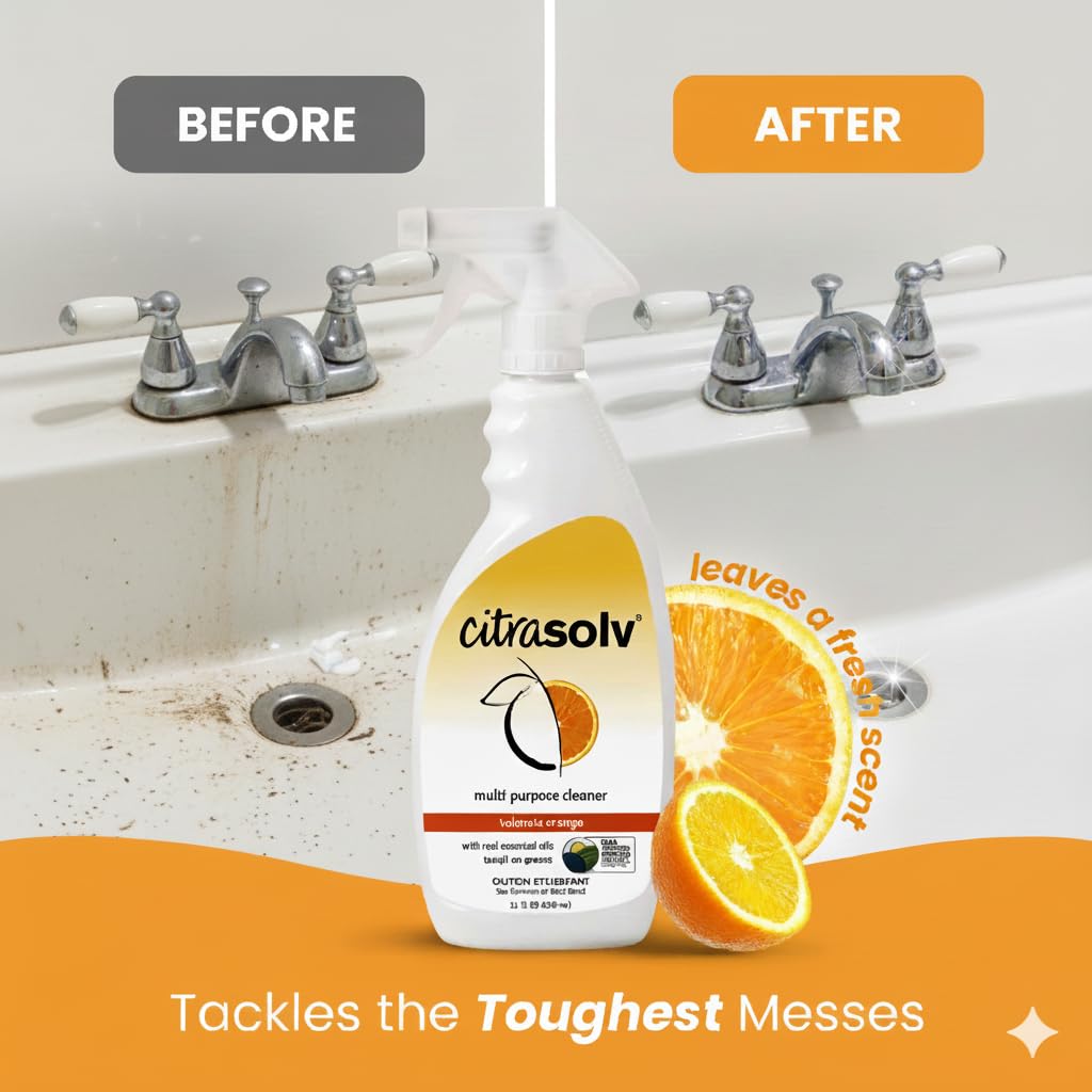Citra Solv All Purpose Cleaning Spray – Powerful Citrus Degreaser for Kitchen & Bathroom, Multi-Surface Cleaner, No Harsh Chemicals, Valencia Orange 22oz (Pack of 3)