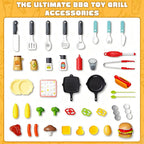 Kids Grill Playset, BBQ Toy Grill with Smoke Sound Light and Wheel, Movable Pretend Play Kitchen Toys Grills for Toddlers 3-5, 2-Layer Barbecue Play Food Christmas Birthday Gifts for Grandkids