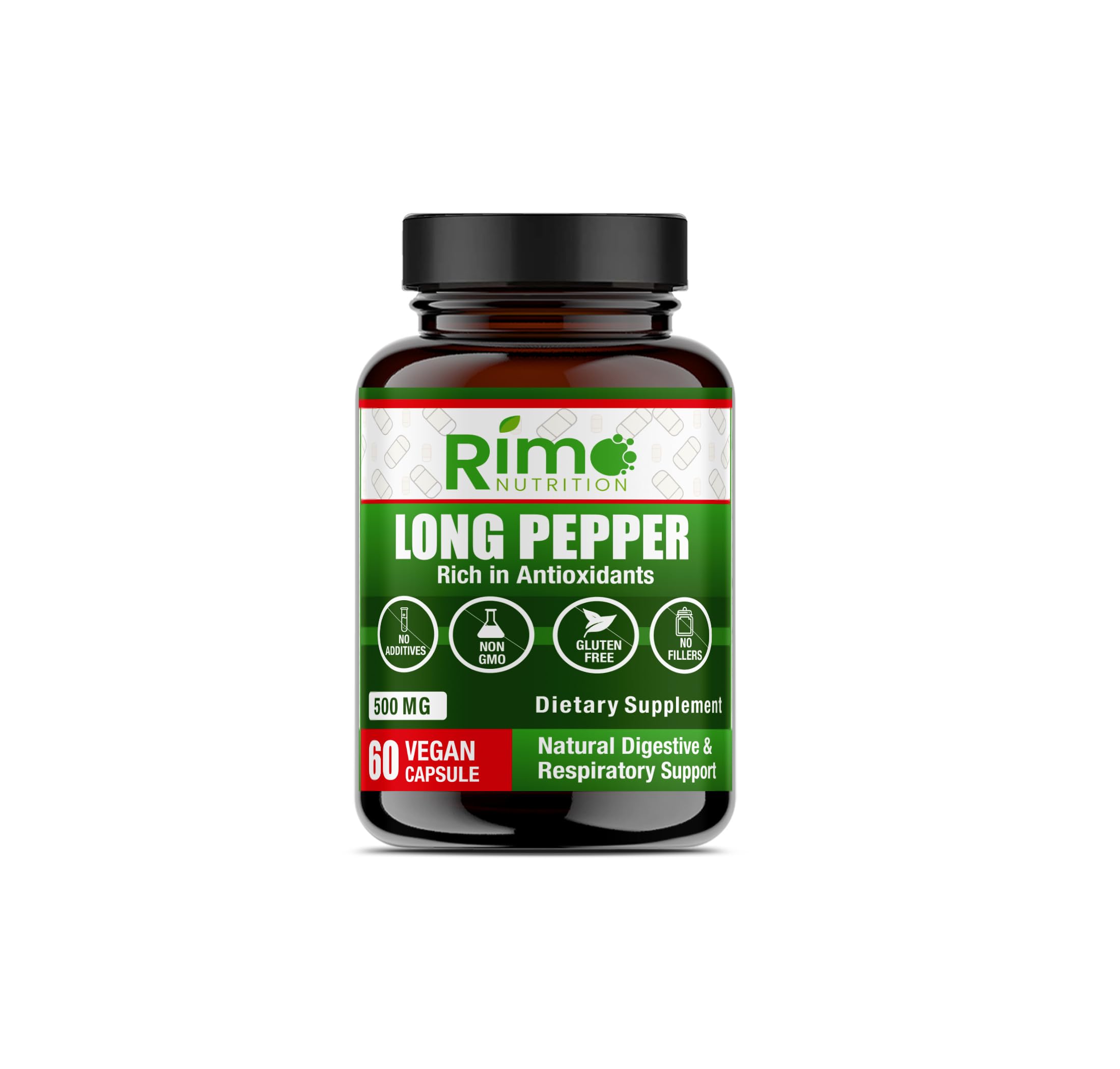 Rimo Nutrition Long Pepper 60 Vegan Capsules Natural Senolytic Supplement Agent – with Piper longumine (500mg)