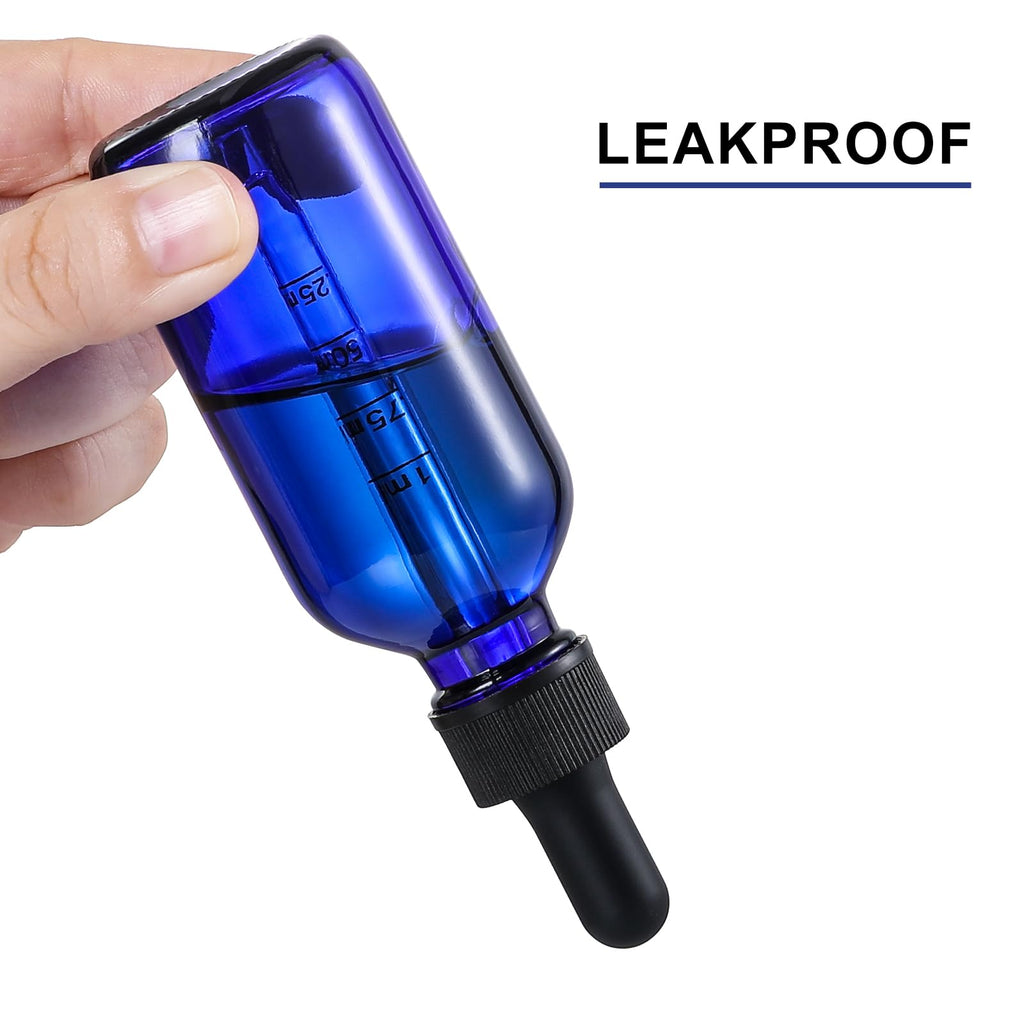4 Pack 2 oz Glass Dropper Bottles with Measured Dropper - 60ml Dark Blue Tincture Bottles with Calibrated Glass Eye Droppers (1ml) - Leakproof Essential Oils Bottles for Health, Personal Care & Beauty