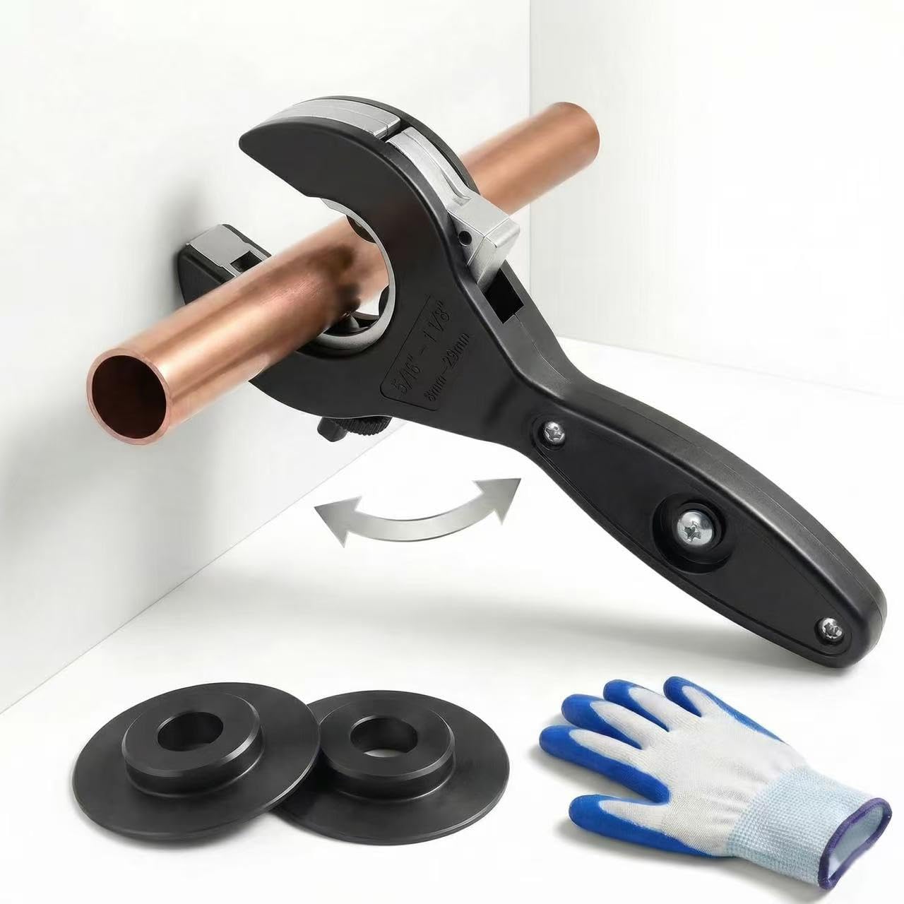 HalfofLife Ratcheting Pipe Cutter, 2 in 1 Close Quarters Tube Compact Cutter, Ratcheting Pipe Cutter Tool for Cutting Copper and Metal Pipes, Pvc, Ppr, Plastic Hoses (5/16" To 1 1/8")