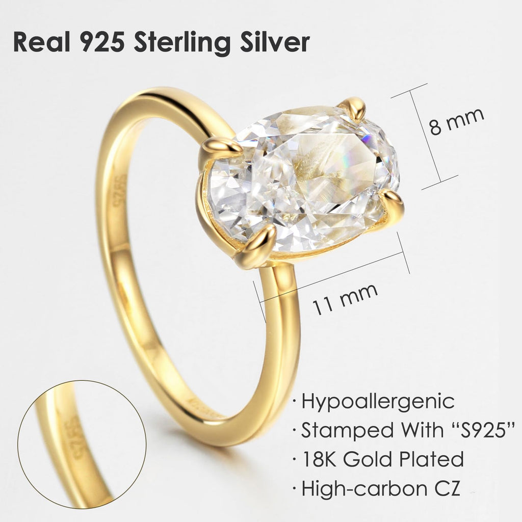 Michooyel 4.0ct Oval Cut Women's Engagement Ring Gold Plated Simulated D Color VVS Promise Ring Wedding Ring for Women 925 Sterling Silver