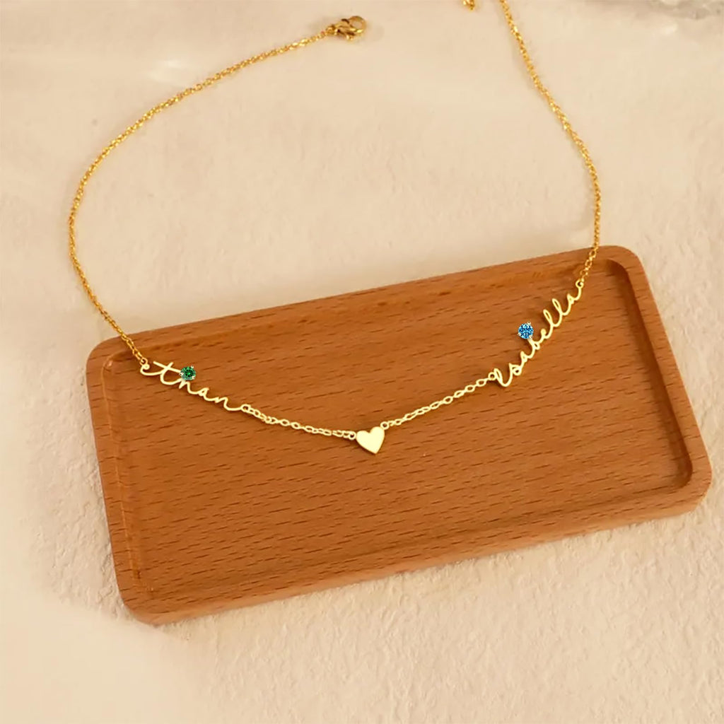 Ajiangwu 18K Gold Plated Name Necklace with Birthstone,Multiple Custom Name Necklace Personalized Family Necklace with Children Names Customized Choker Necklace for Women (2 Names with Birthstone)