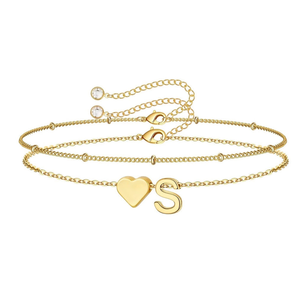 M MOOHAM Bracelets for Women, 14K Gold Plated Initial S Bracelet Jewelry