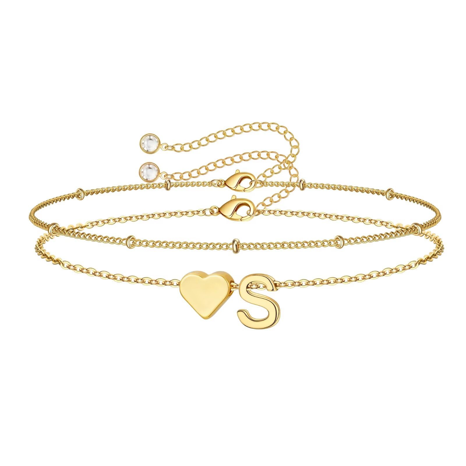 M MOOHAM Bracelets for Women, 14K Gold Plated Initial S Bracelet Jewelry