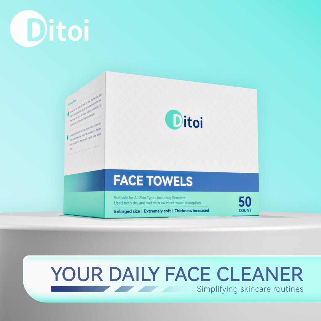 Ditoi Disposable Face Towels XL, Soft Cotton Facial Cleansing Cloths, Dry Face Towelettes for Makeup Removal, Sensitive Skin & Daily Skin Care,10"×12",100 Count