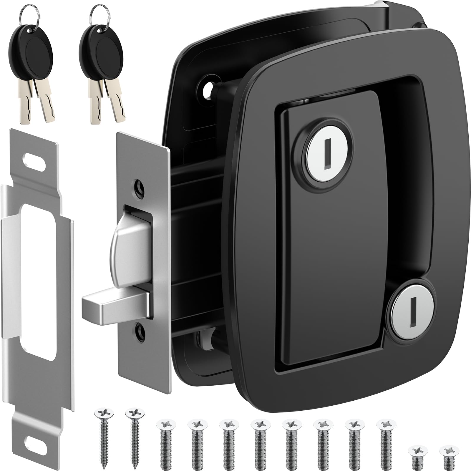 WELLUCK RV Door Lock Replacement with Paddle Deadbolt, 100% Metal Camper Door Latch Handle Lock, RV Entry Door Lock for Camper Horse Travel Trailer Cargo Hauler