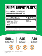 BulkSupplements.com Tart Cherry Extract Capsules- Tart Cherry Supplement, Tart Cherry Capsules 500mg - Antioxidant Source, Gluten Free, 1 Capsule per Serving, 240 Veg Capsules (Pack of 1)
