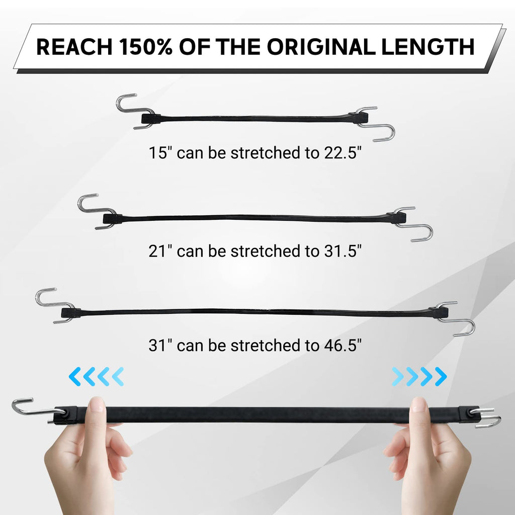ROBLOCK 31" Rubber Tarp Straps with 150% Max Stretch, 100% EPDM Bungee Cords with Metal Crimped S Hooks, Ideal for Securing Tarps, Cargo, Canvases, Weatherproof (10 Pack)