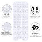 YINENN Bath and Shower Safety Mats 40x16 inch, Non Slip with Suction Cups for Bathroom Stall and Tub Floor, Extra Large and Machine Washable, Drain Holes Keep Bathtub Clean, White