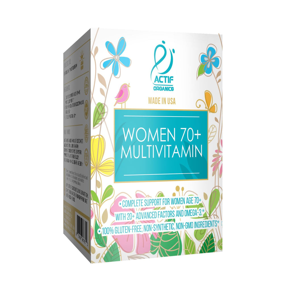 ACTIF Organic Multivitamin for Women Age 70+ with 20+ Advanced Factors and Omega-3, Non-GMO, Made in USA, 90 Count